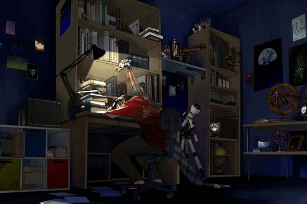 Arte anime chico cansado en el Escritorio