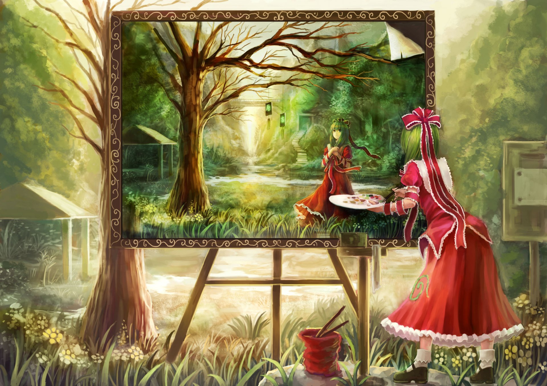 kagiyama hina oto taku pintura pinta vestido paisaje pintura