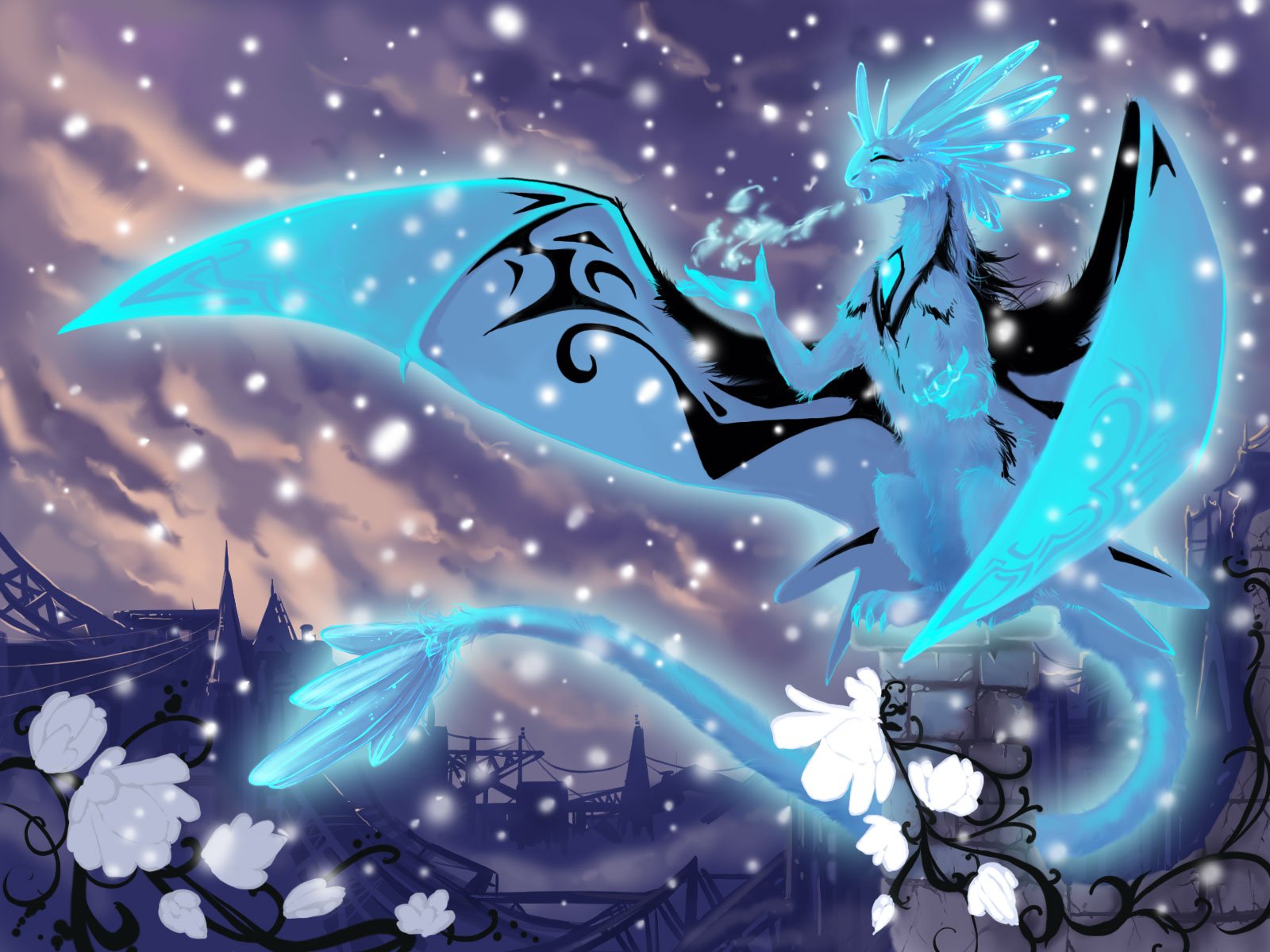 fantasía dragón elementos nieve cristales frío