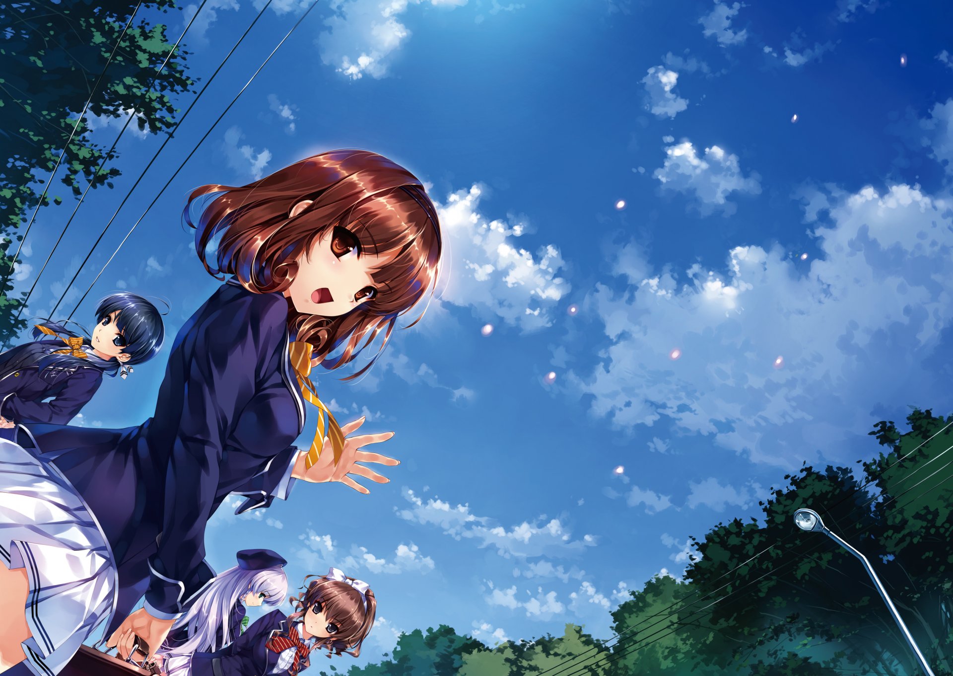 chicas kuroya shinobu estado de ánimo sonrisa uniforme escolar calle cielo