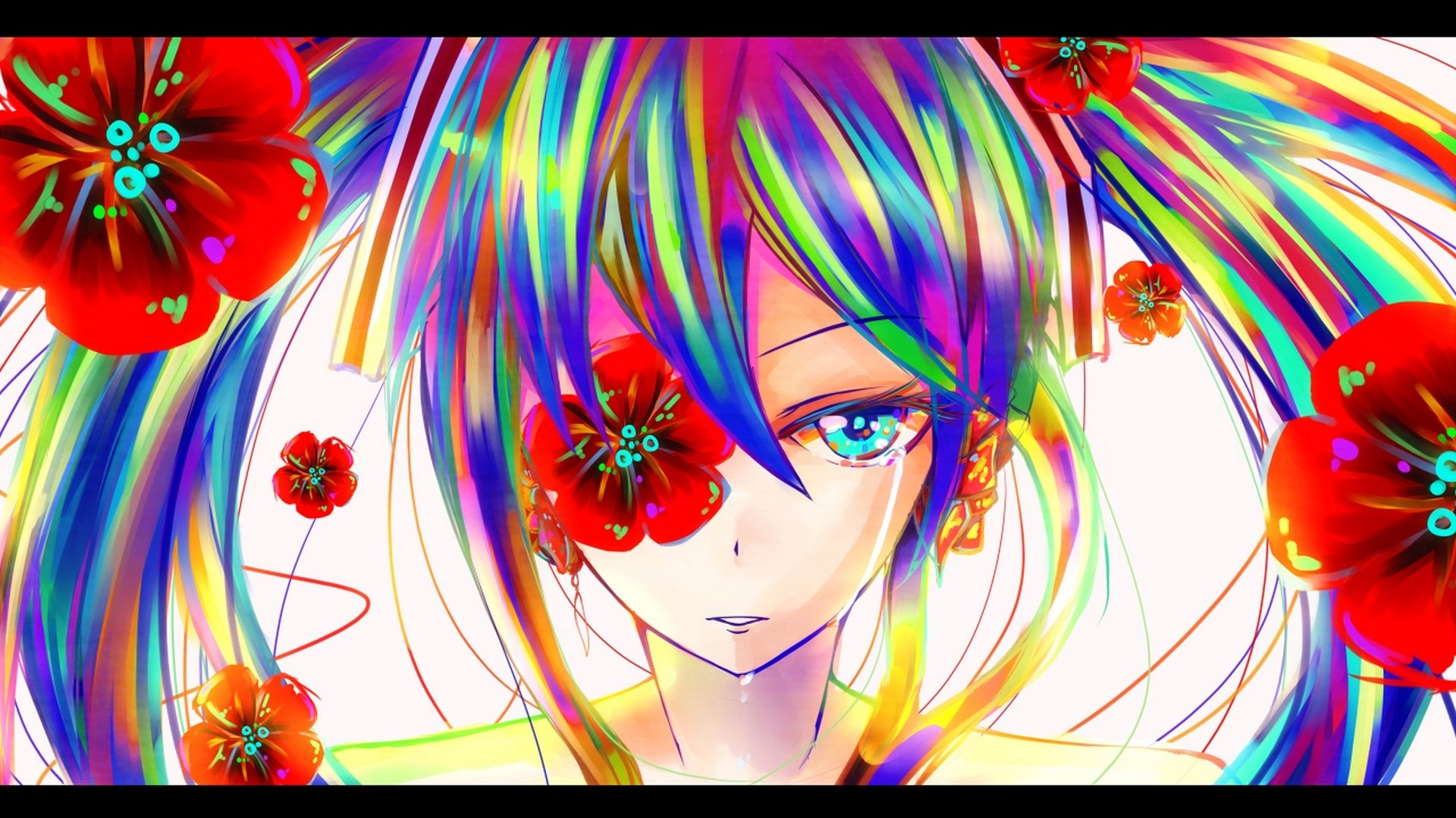 arte vocaloid hatsune miku chica flores amapola vocaloid lágrimas colorido