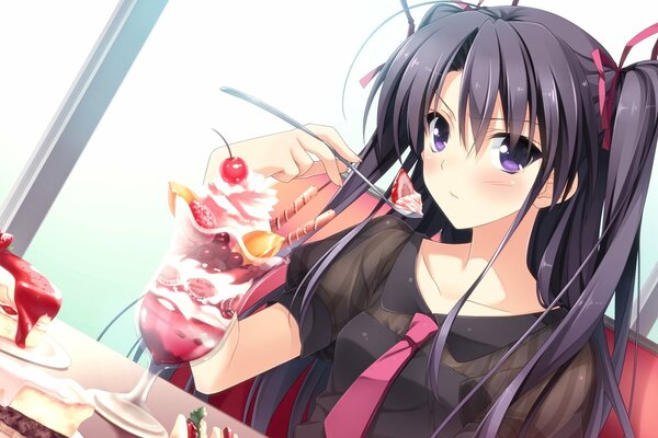 Linda chica de anime con helado