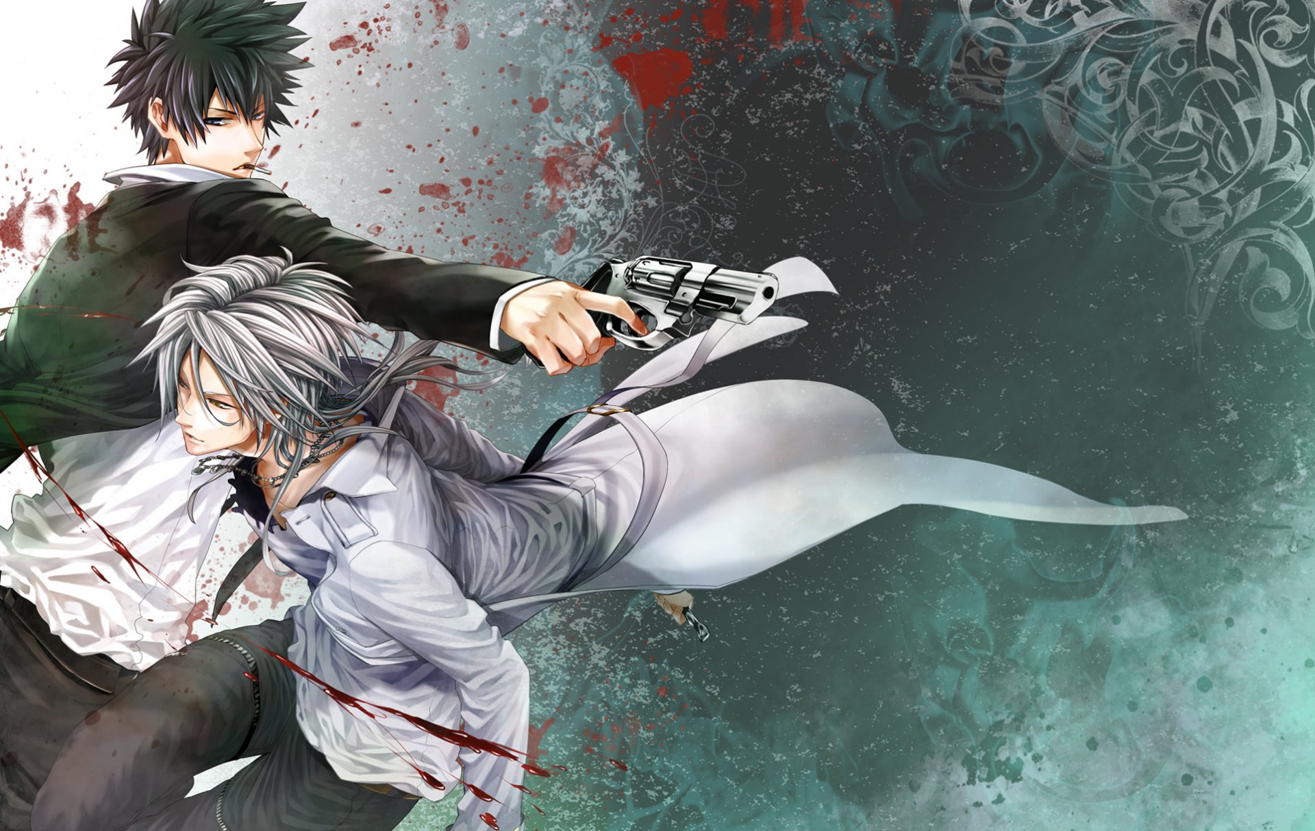 psycho-pass kougami shinya makishima shogo psycho-passport chicos sangre pistola cigarrillo cadena