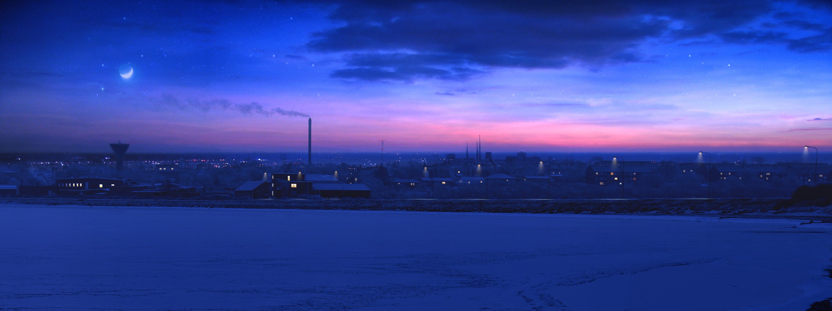 puesta de sol ciudad invierno