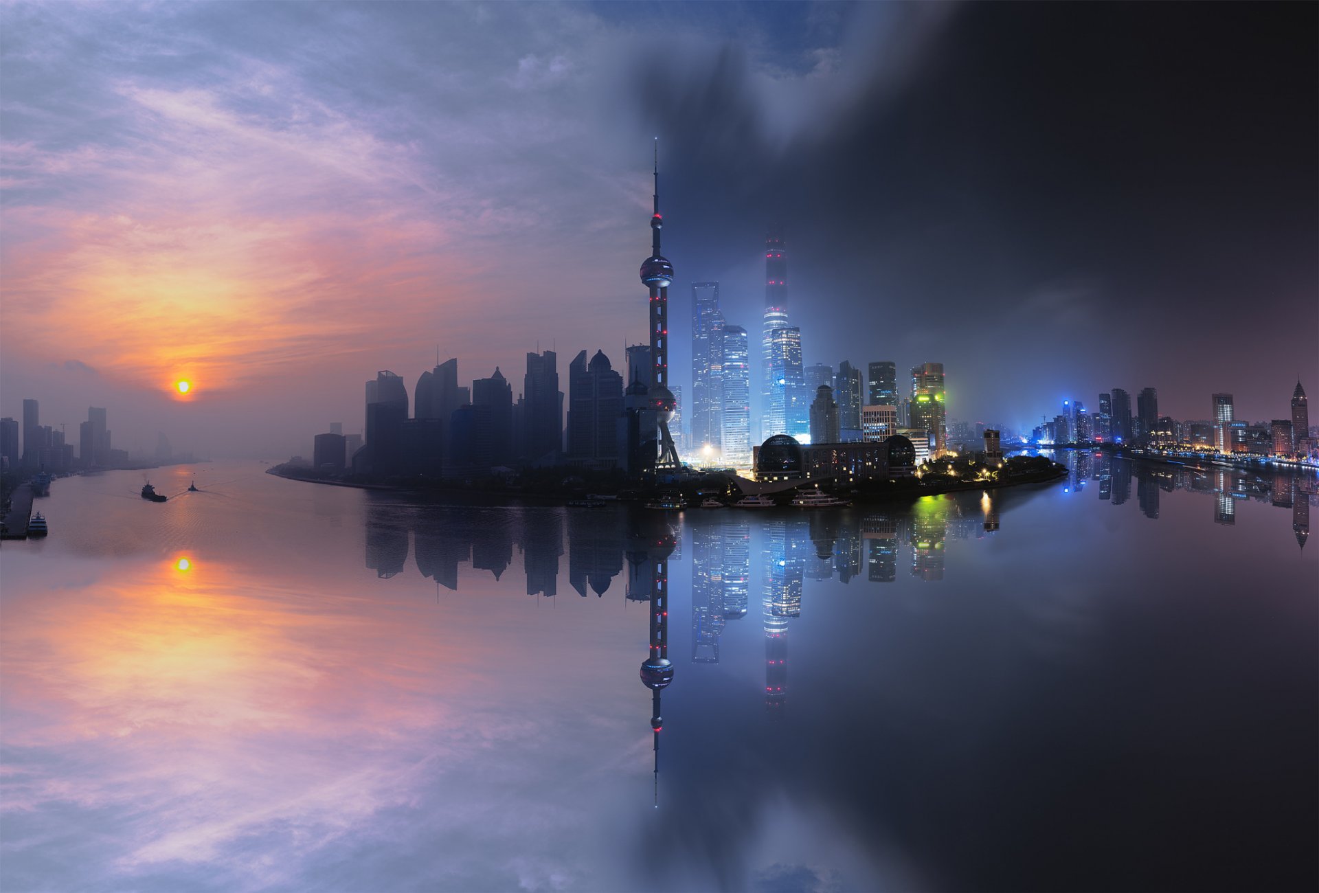 china urbano shanghai arquitectura edificio ciudad nubes lago luz largo exposición noche reflexión río cielo calle verano sol viajes agua