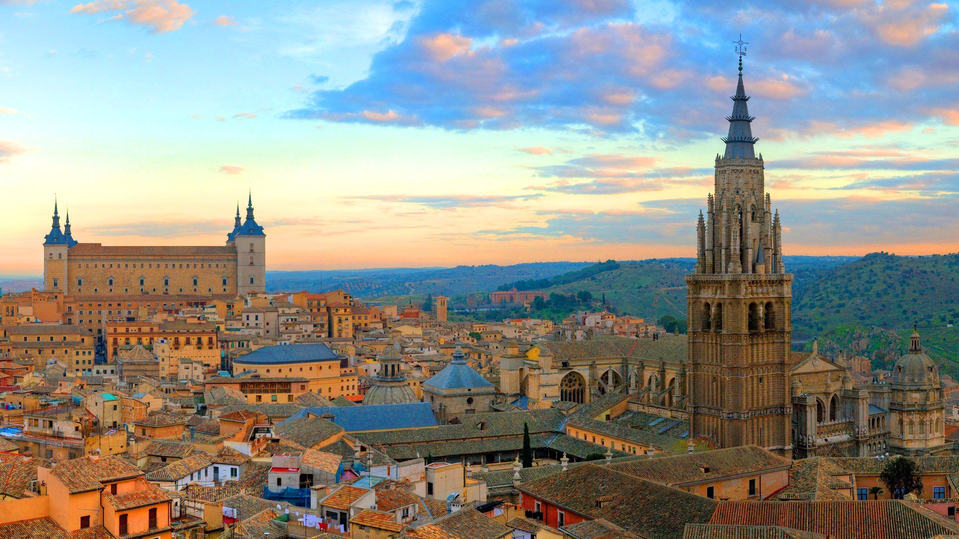 toledo españa cielo nubes puesta de sol castillo casas torre