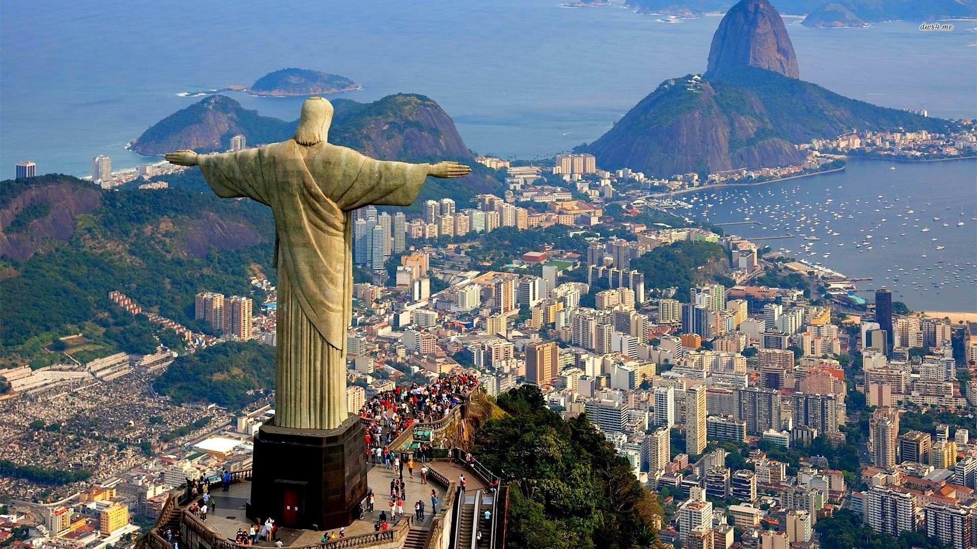río de janeiro brasil montaña estatua cristo mar casa bahía