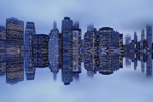 El reflejo de nueva York en el puerto