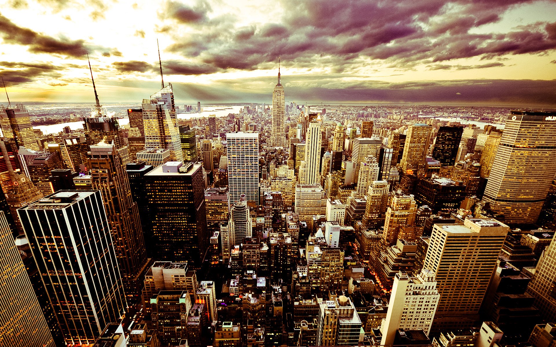 ciudad tarde cielo nubes américa estados unidos nueva york rascacielos edificios nueva york hermoso