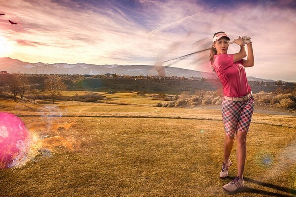 Chica jugando al golf