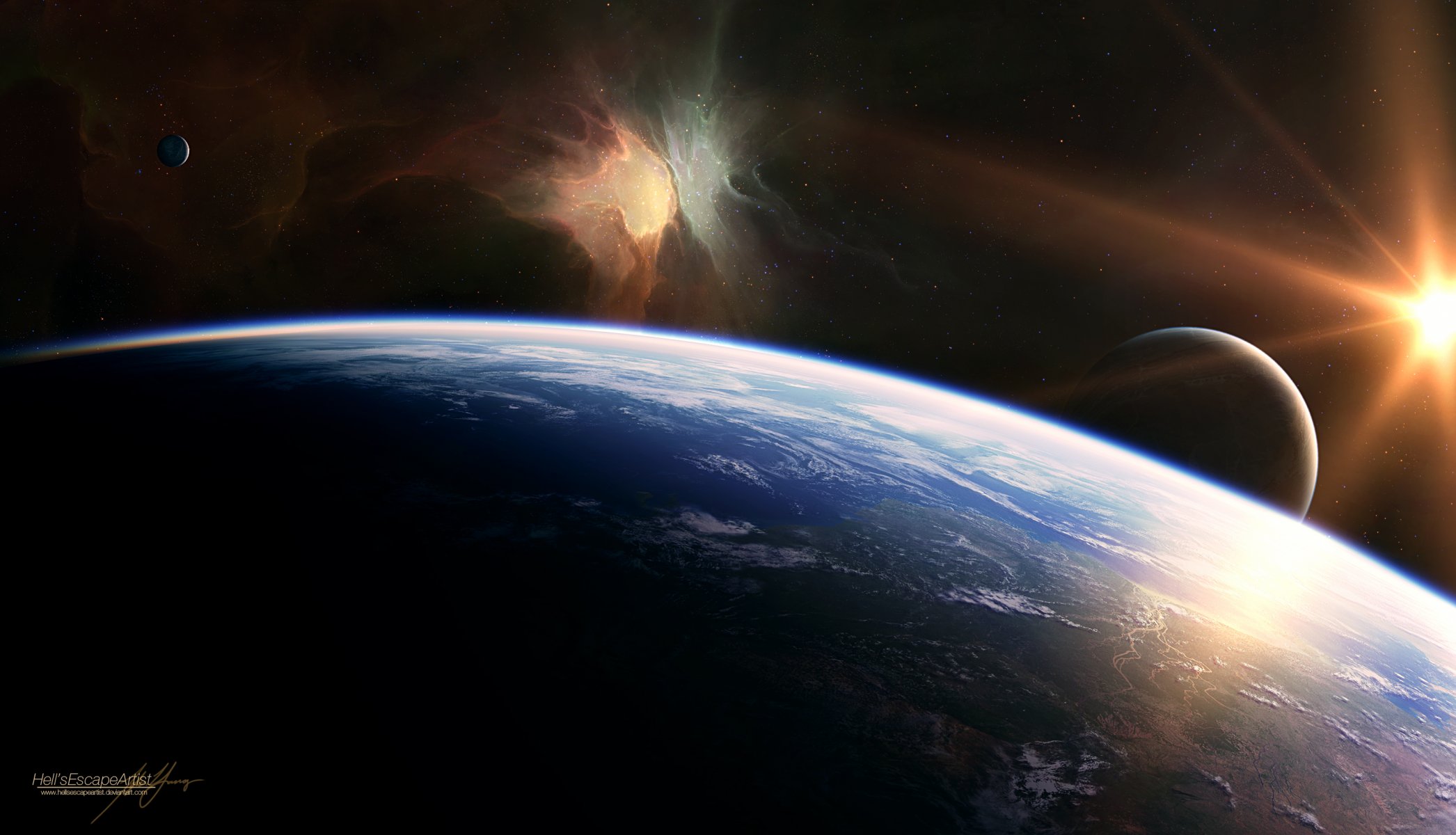 estrellas resplandor planeta satélites luz sombra