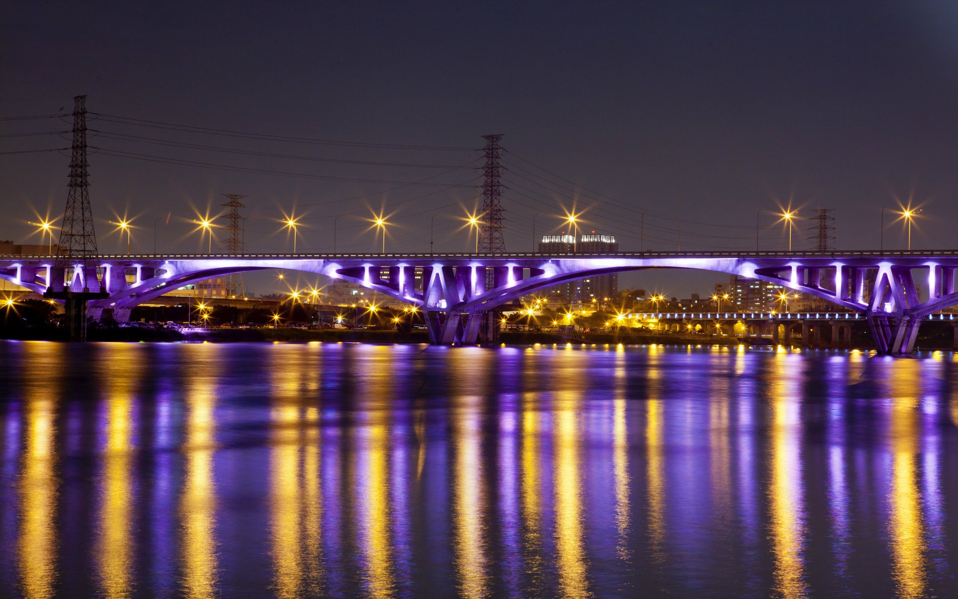 china reflection lights taiwán river taipei city bridge night china taiwan