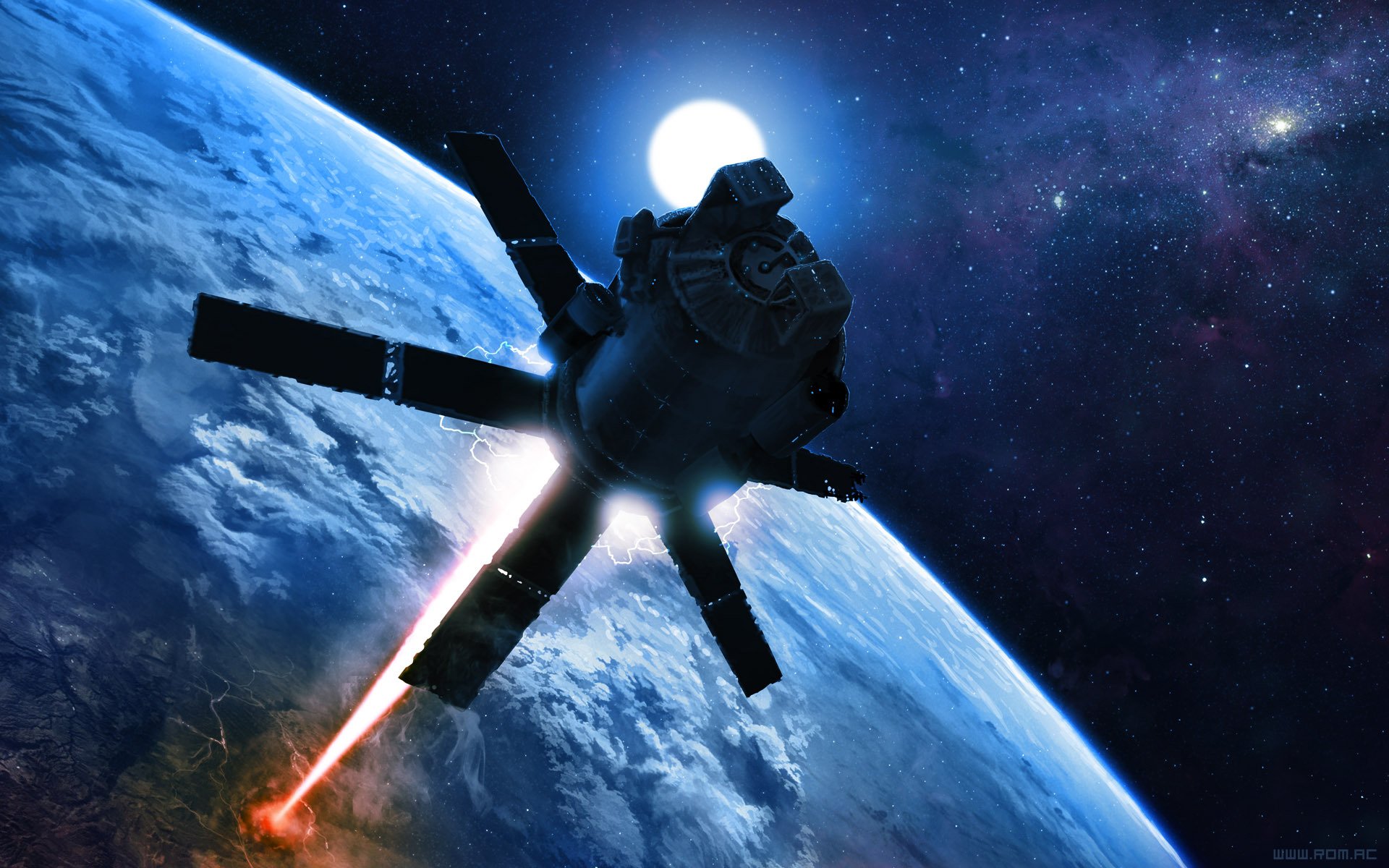 arte alexiuss espacio planeta tierra órbita haz láser satélite