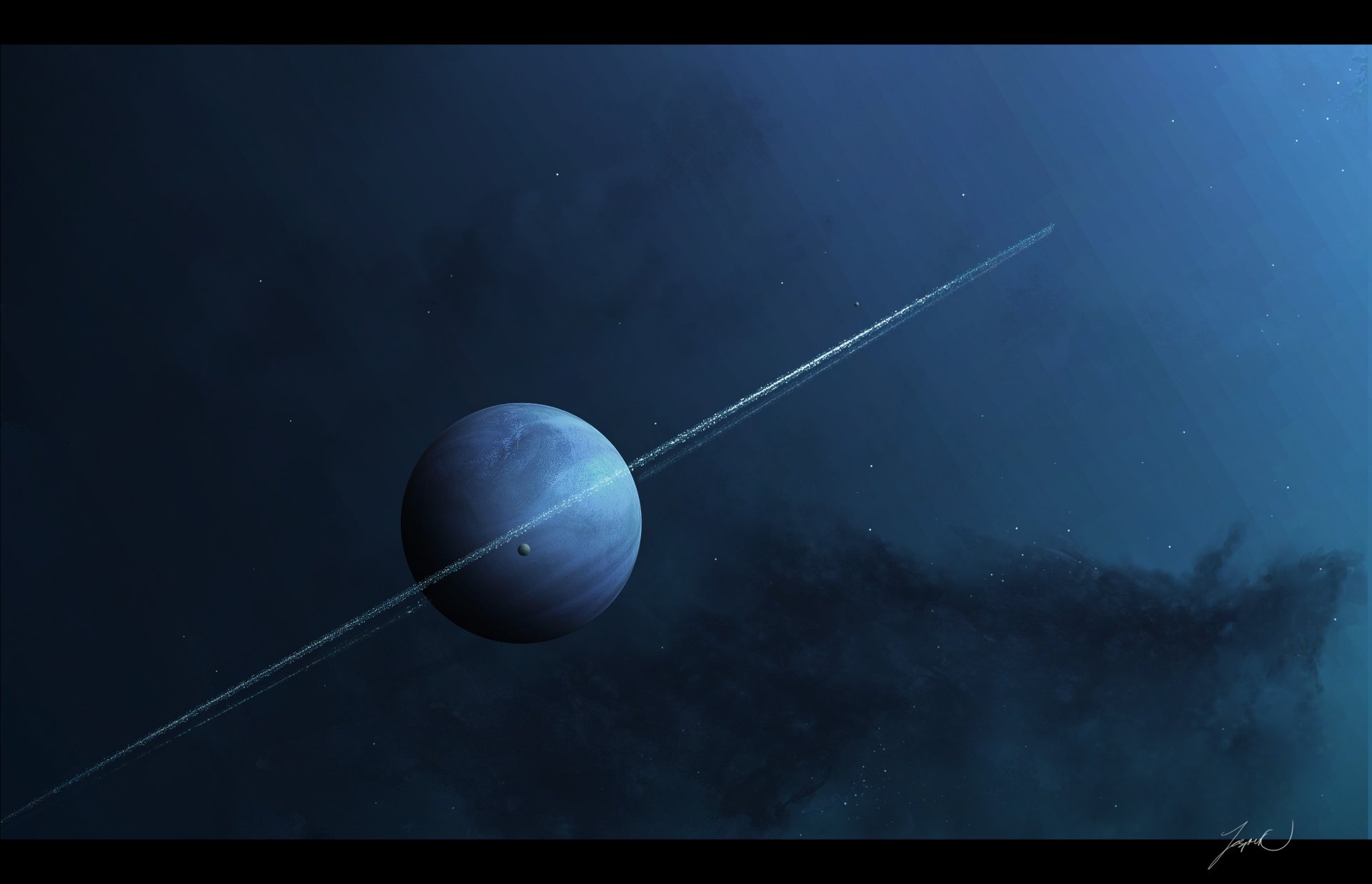 planeta anillos luna estrellas nebulosa