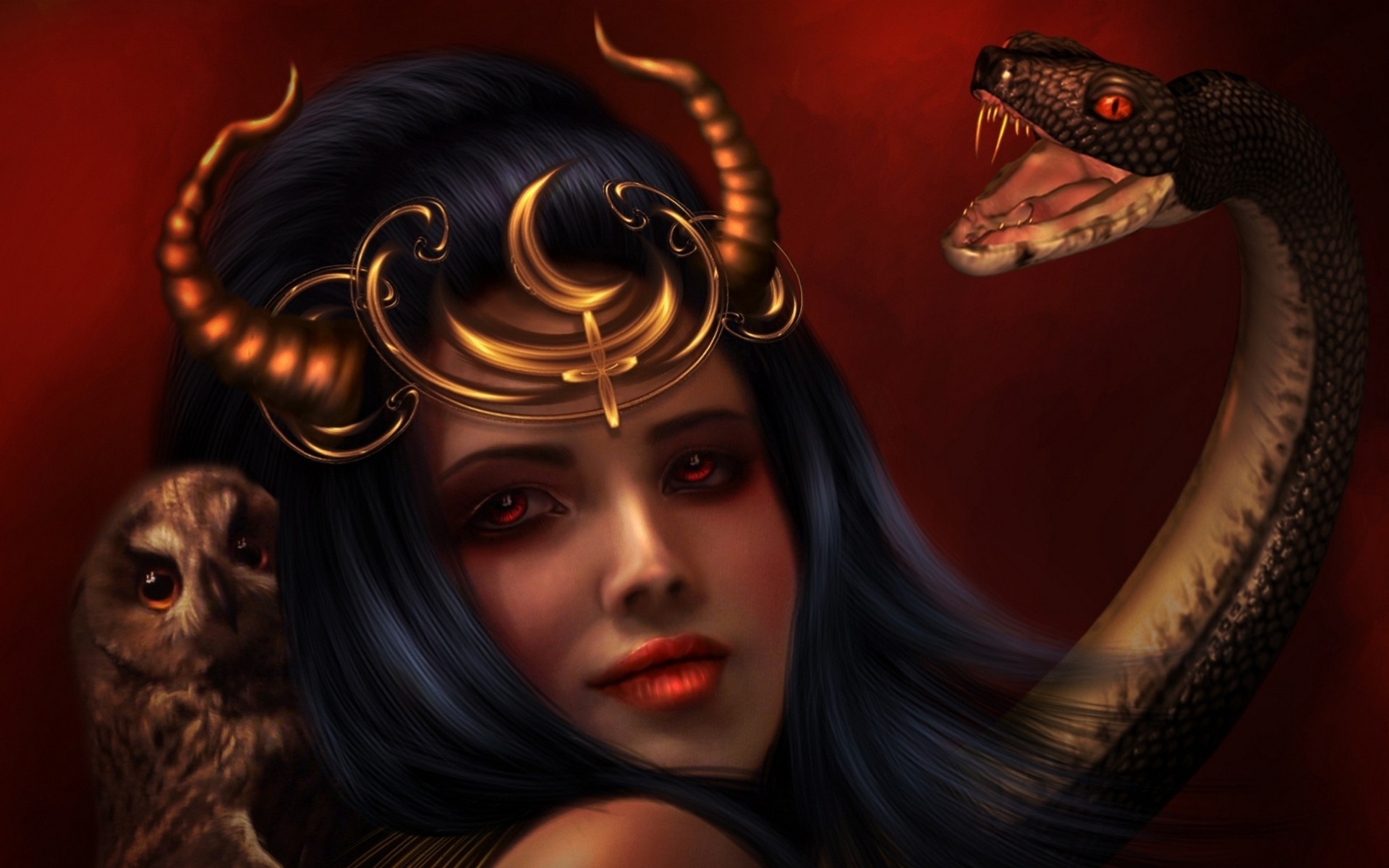 arte chica lilith búho serpiente fantasía oscura oscuro fantasía