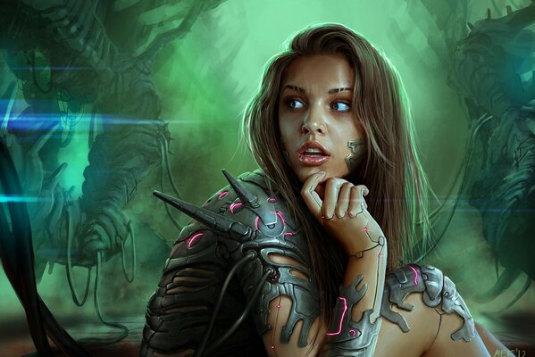 Cyborg chica en los cables