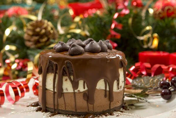 Pastel de crema de chocolate de año nuevo