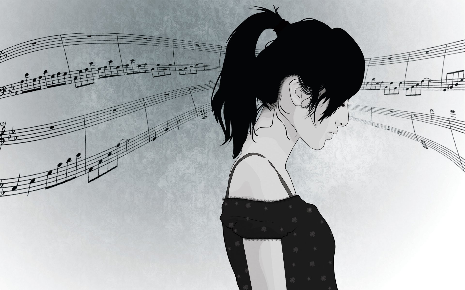música partituras vector chica perfil cara pelo cola de caballo