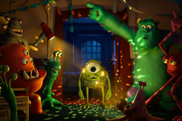 La fiesta de los monstruos de la caricatura Monsters University .