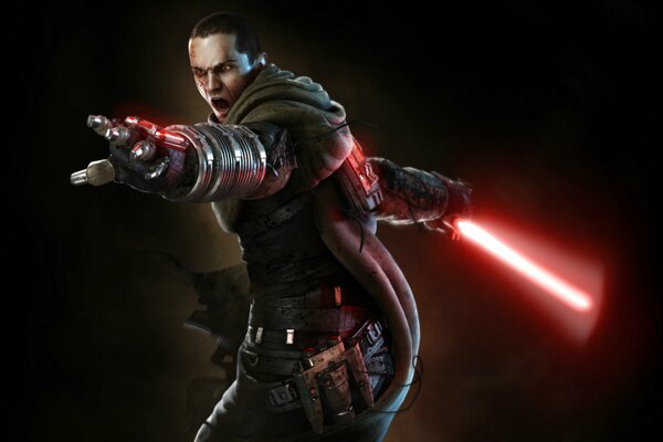 Héroe de Star Wars con sable de luz