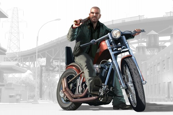 GTA héroe en una motocicleta con un bate