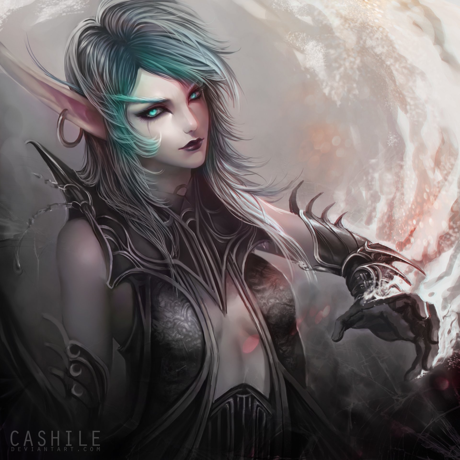 arte mundo de warcraft chica elfo pendiente
