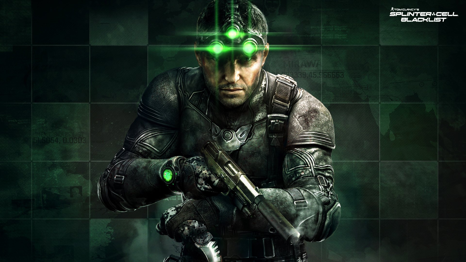 tom clancy splinter cell: lista negra celdas divididas: lista negra tom clancy sam fisher samuel leo fisher samuel l. fisher agente arma pistola cuchillo gafas de visión nocturna equipo ubisoft toronto