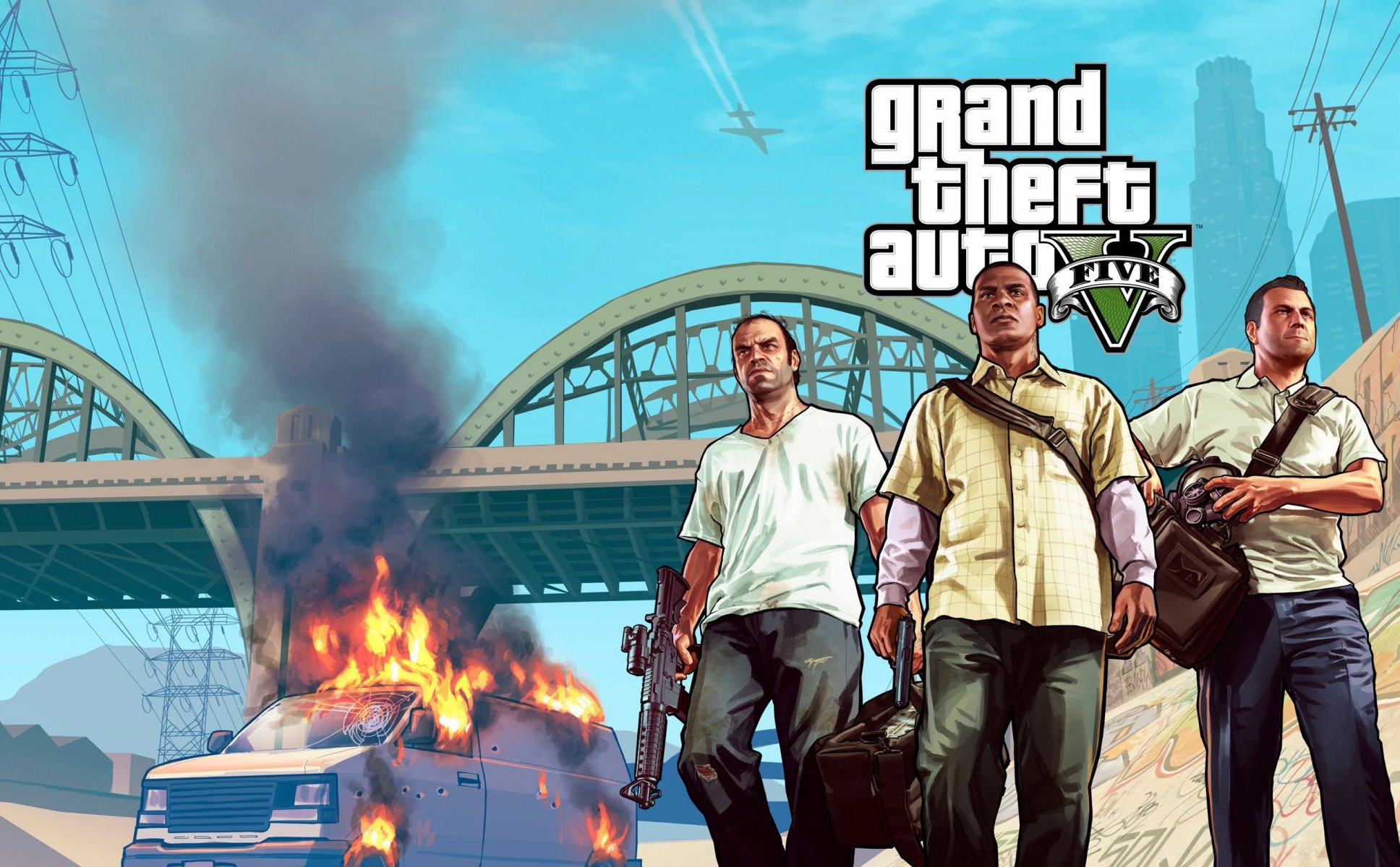 grand theft auto v trevor franklin michael gta5 bandidos los santos ladrones furgoneta puente