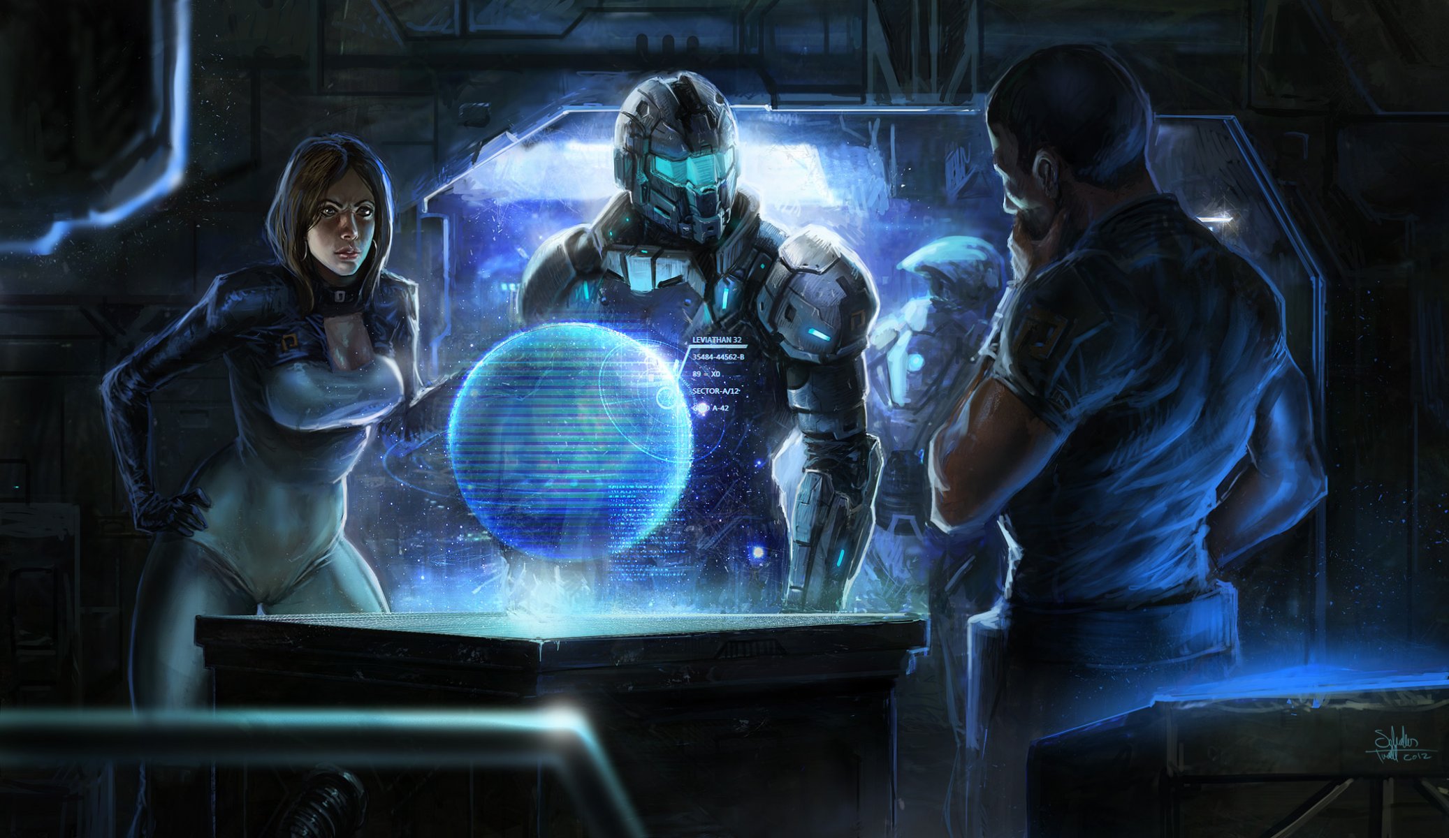 arte mass effect chica chicos centro de comando armadura miranda lawson shepard planeta