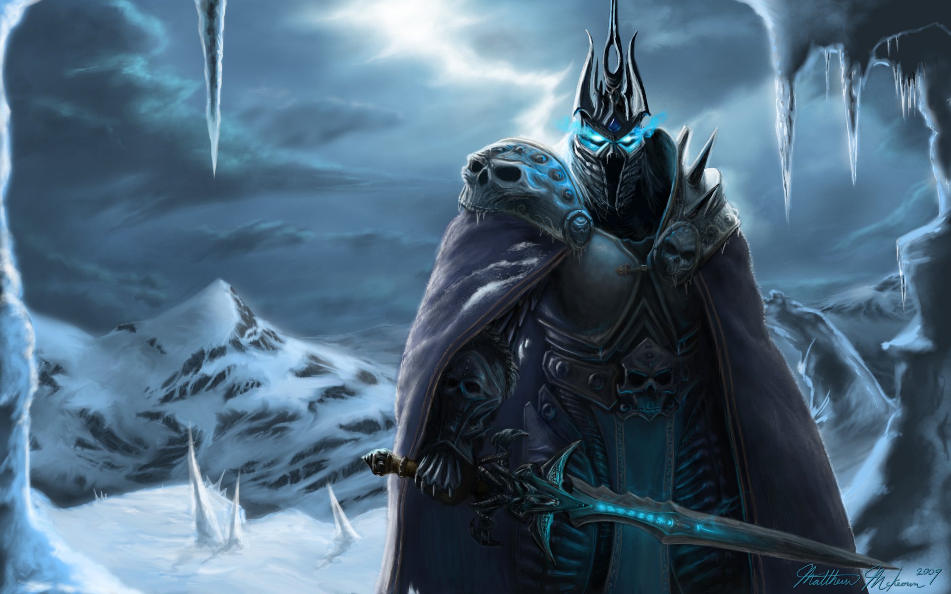 mundo de warcraft rey lich rey lich rey de los muertos príncipe caído artes menetil arthas nieve armadura espada