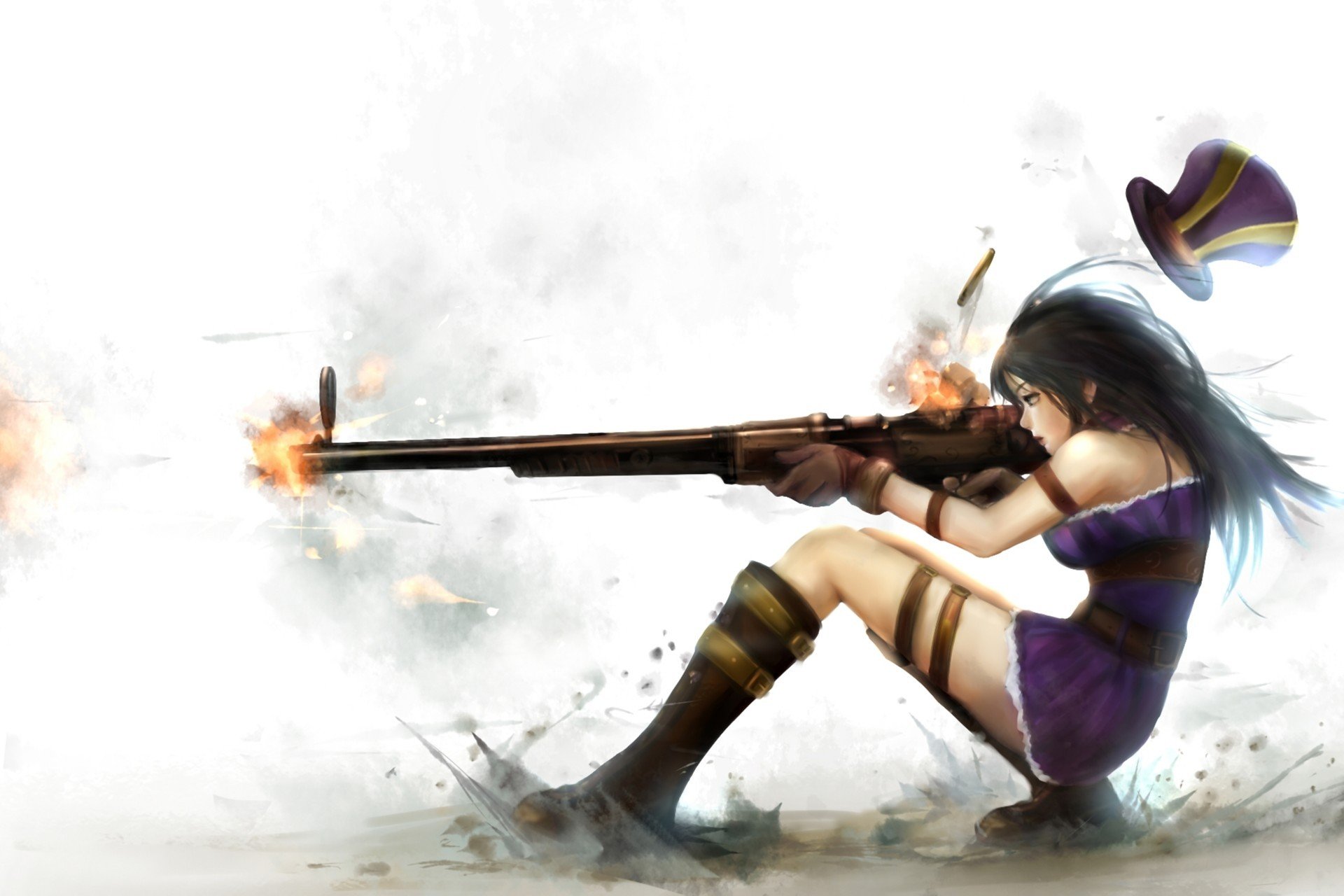 arte zhang xiao bo liga de leyendas caitlin chica arma tiro escopeta polvo