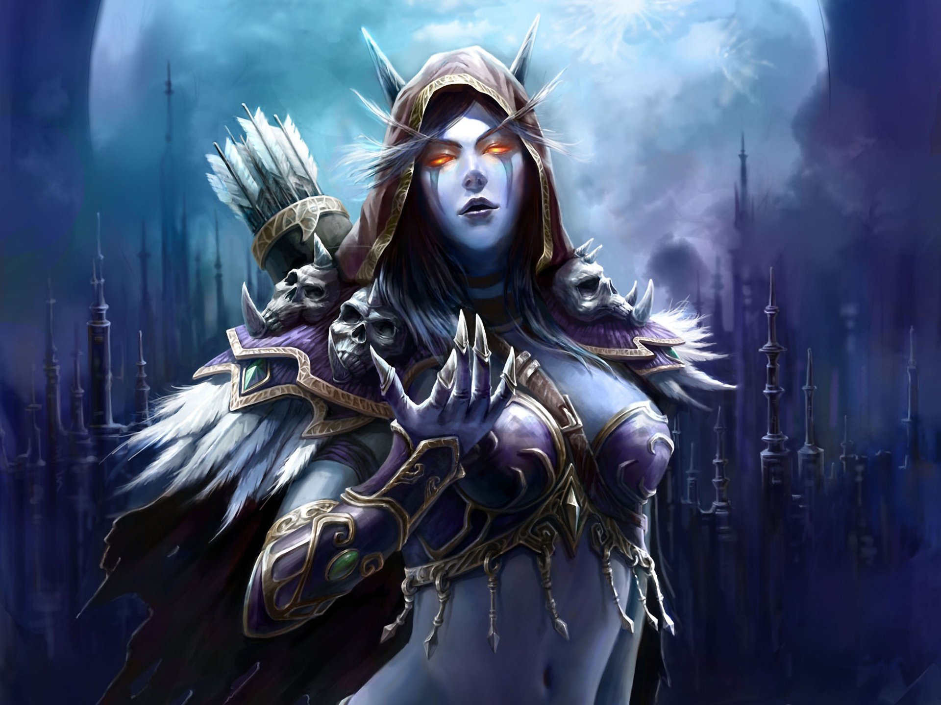 mundo de warcraft wow sylvanas windrunner elfo flechas carcaj armadura cráneos espinas agujas