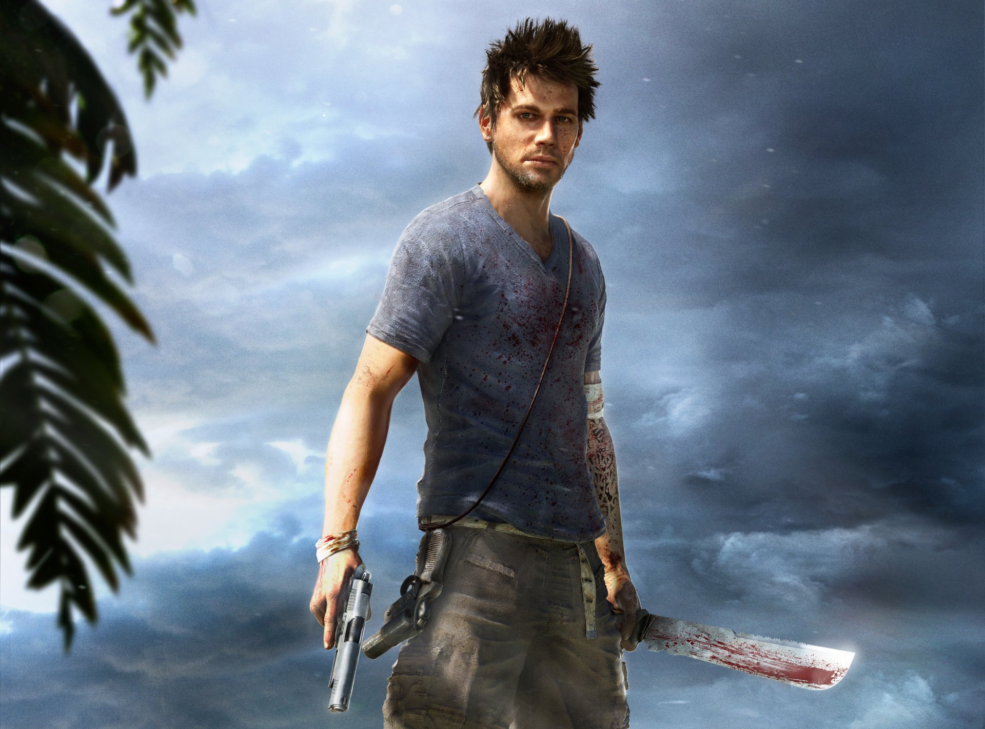 far cry 3 ubisoft jason brody selva protagonista arma cielo nubes machete pistola lanzacohetes tatuaje sangre neogaf