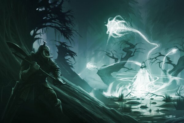Arte con el mago y el guerrero para el juego Skyrim