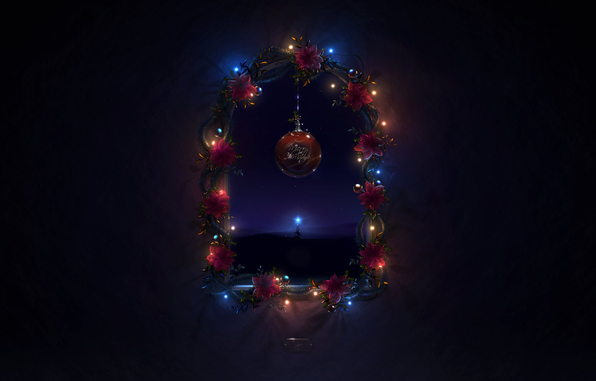 arte neville dsouza navidad año nuevo ventana bola guirnalda noche árbol abeto luces
