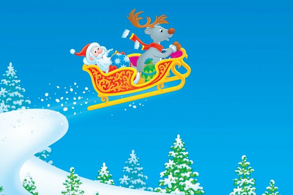 Papá Noel va en trineo
