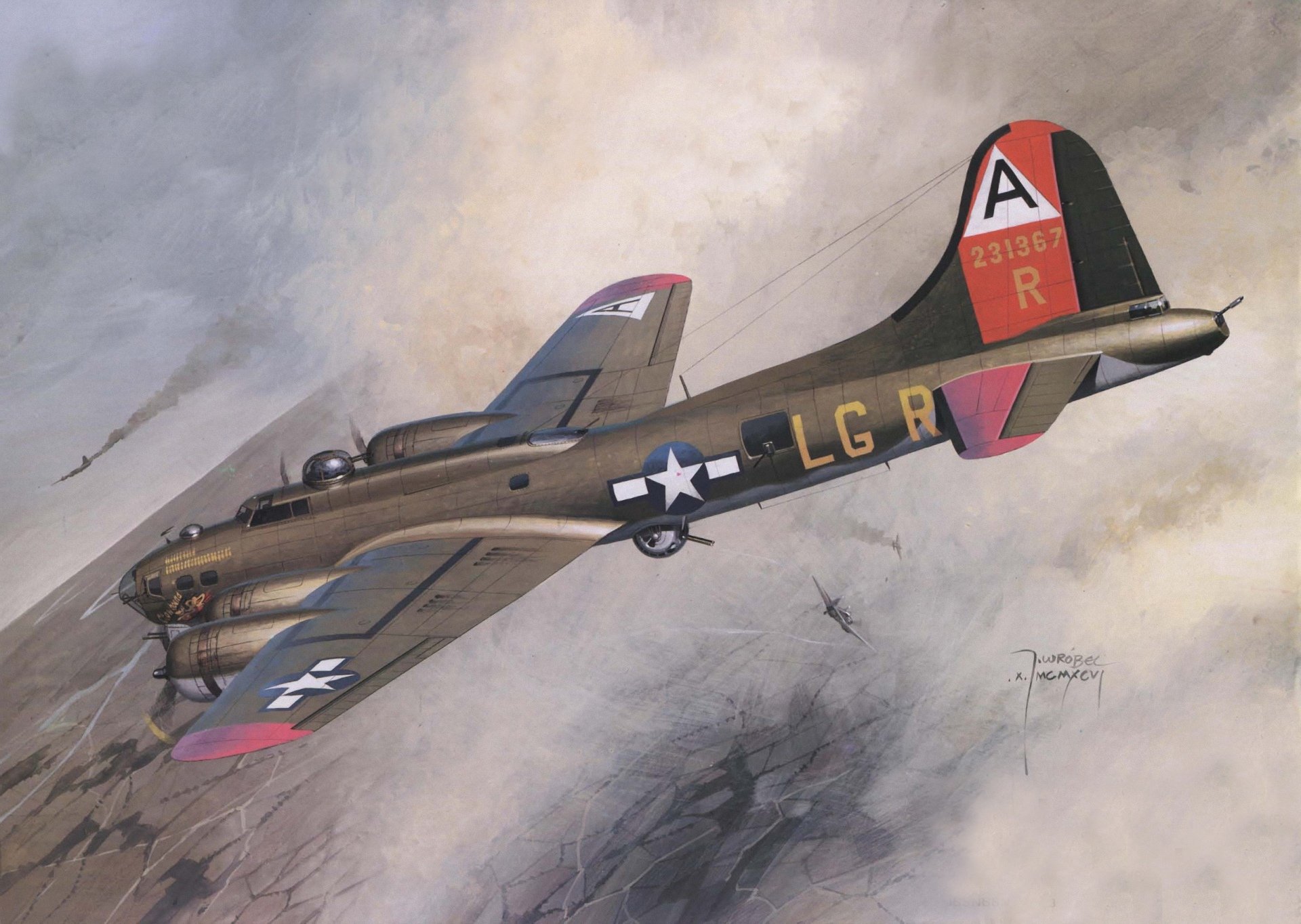 arte cielo combate aéreo americano bombardero ww2 dibujo