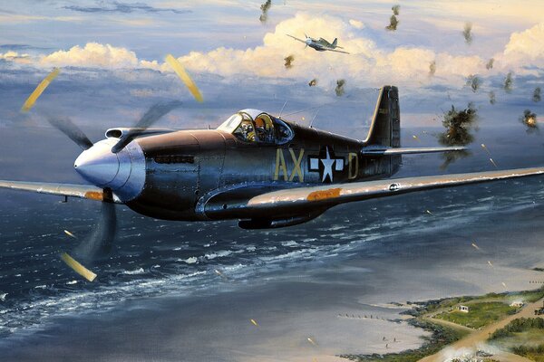 Cazas estadounidenses vuelan a través del fuego antiaéreo