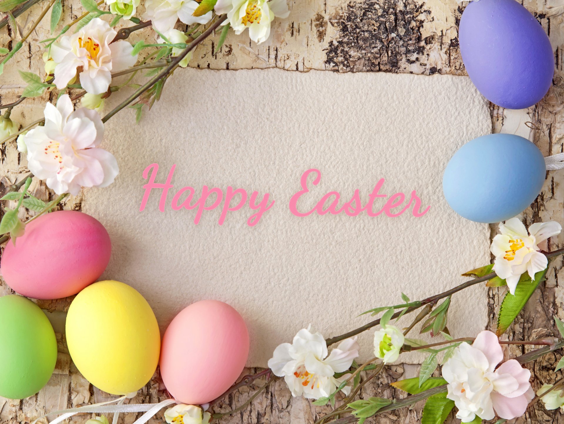 feliz pascua primavera flores huevos pastel primavera árbol