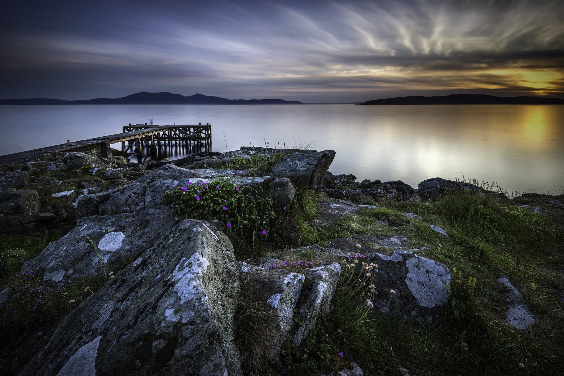 escocia costa de ershire muelle noche silencio tranquilidad