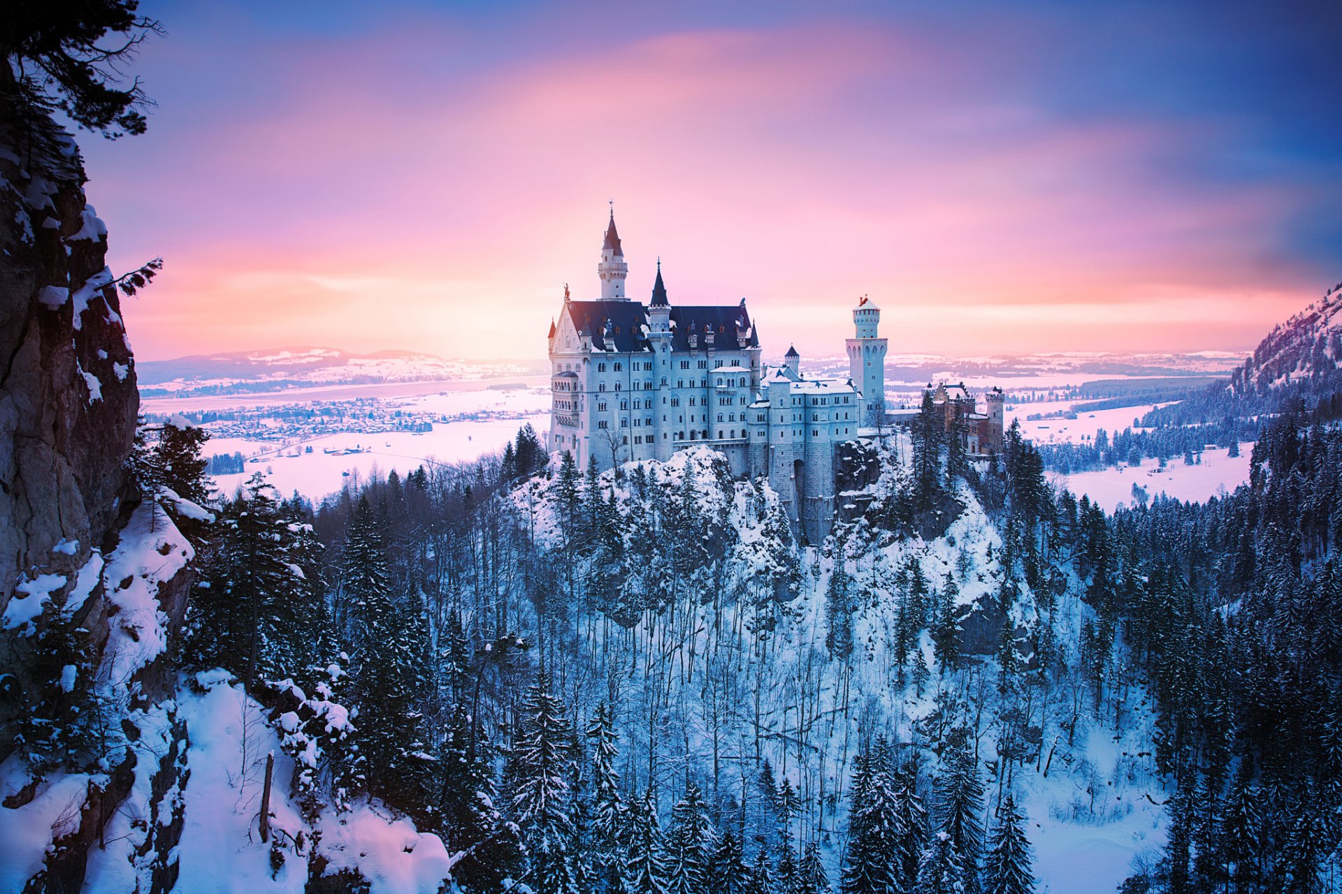 alemania baviera castillo de neuschwanstein invierno nieve luz