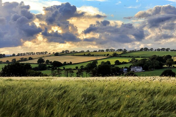 Paisaje de verano con nubes increíblemente hermosas en el cielo