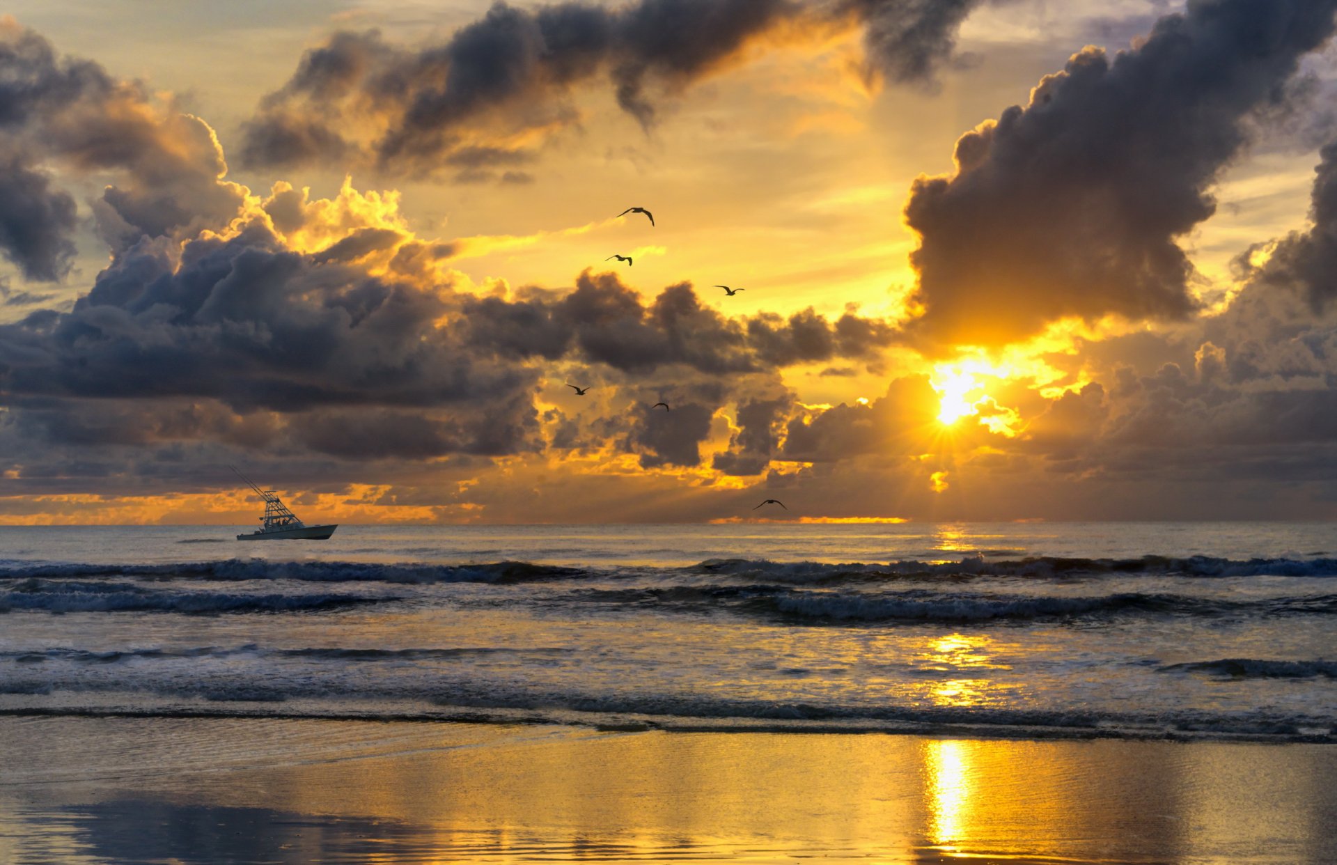 puesta de sol mar paisaje barco