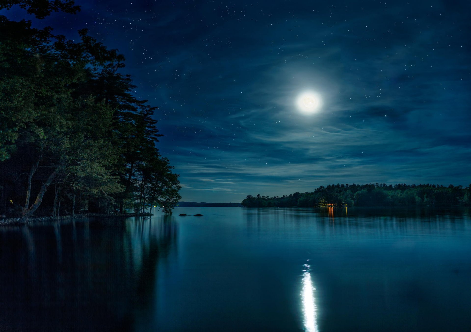 noche lago luna cielo estrellas naturaleza bosque