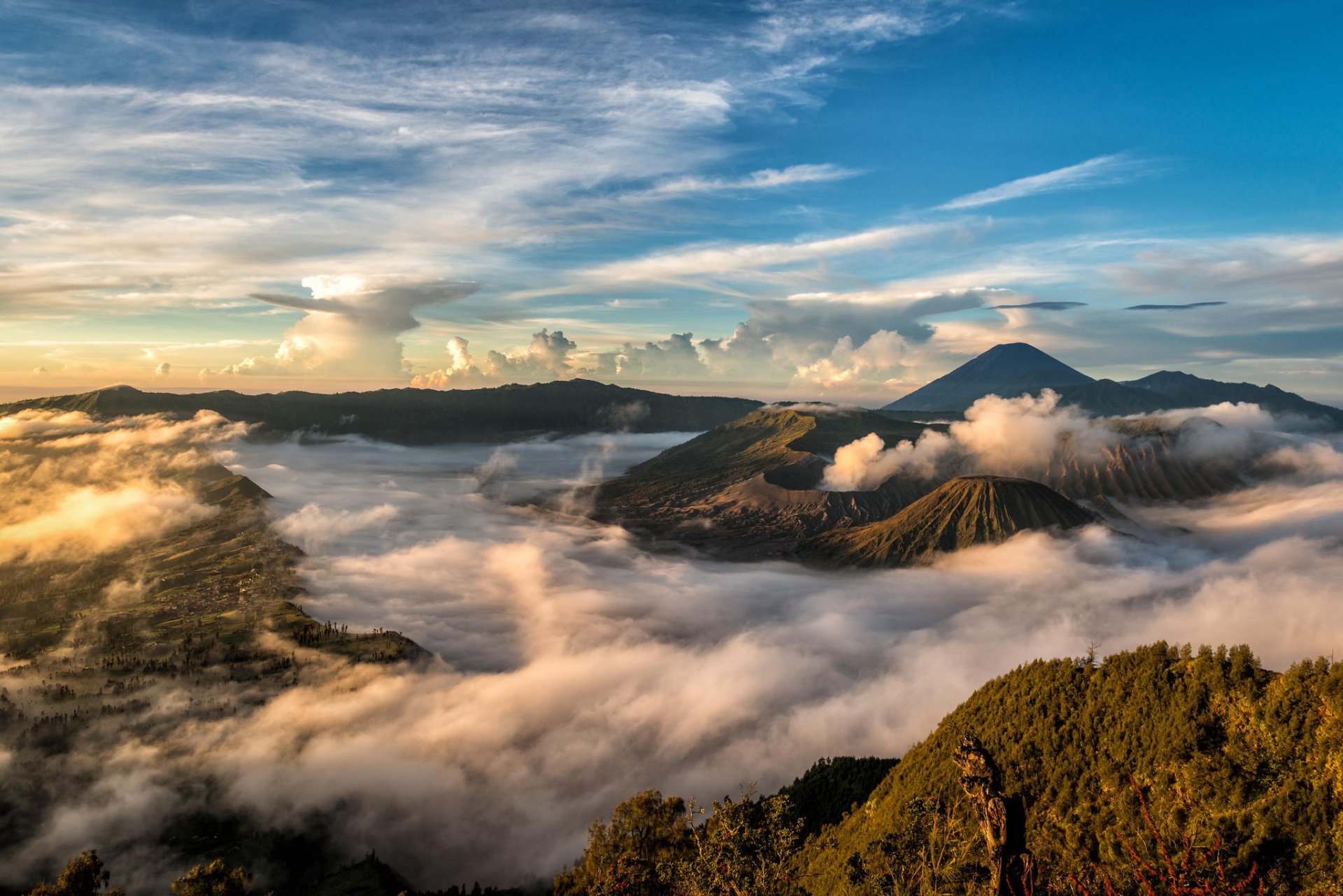 paisaje nubes indonesia bromo-tengger-semeru parque nacional java volcán bromo caldera tengger naturaleza